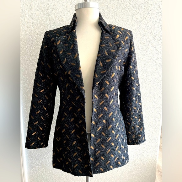 Eva Polini Couture Jackets & Blazers - Eva Polini Couture 90’s Womens Blazer textured black and gold feather print Sz 8